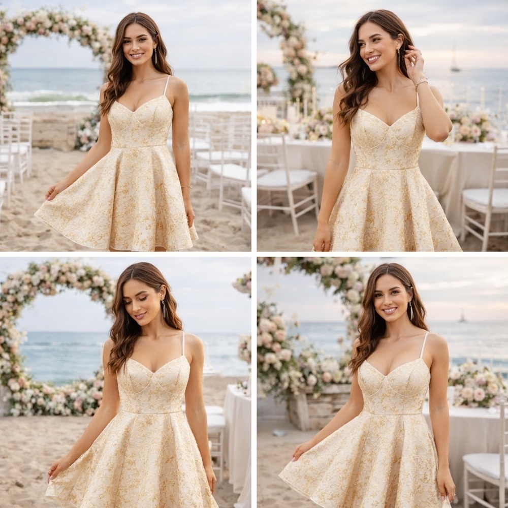 Klesis Cream Gold Brocade Fit & Flare Dress Size M New With Tag